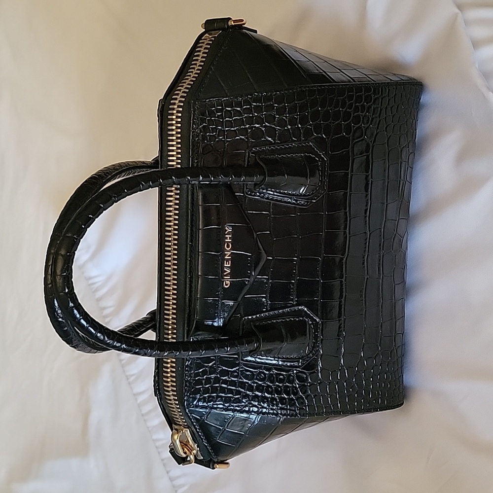 Givenchy Antigona Small Black Croc Embossed Leather Satchel Crossbody